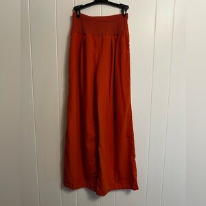 Women's Smocked Waist Wide Leg Pants with Pockets!- Rust Orange